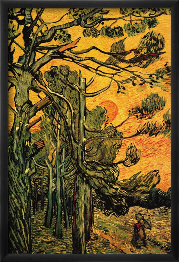 Pine Trees Against a Red Sky with Setting Sun - Vincent Van Gogh Paintings